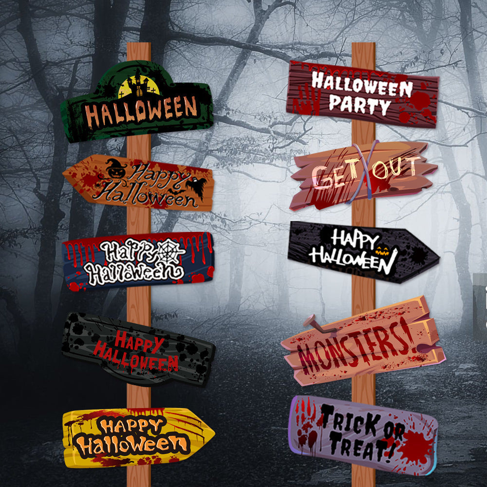 Halloween Signpost Decoration Set for Party & Trick-or-Treat - 10 Pieces