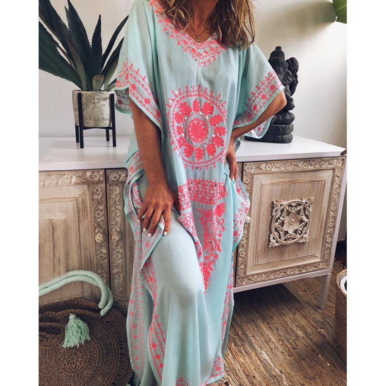 Judith – Loose Boho Print Maxi Dress with V-Neck