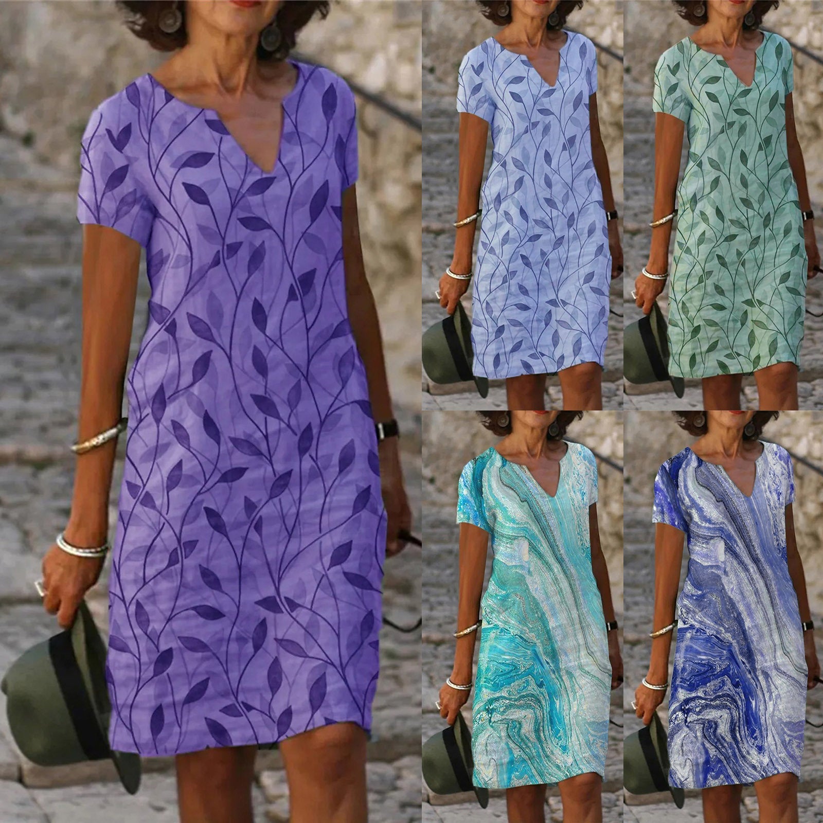 Women's Summer Dress with Elegant Print and V-Neck