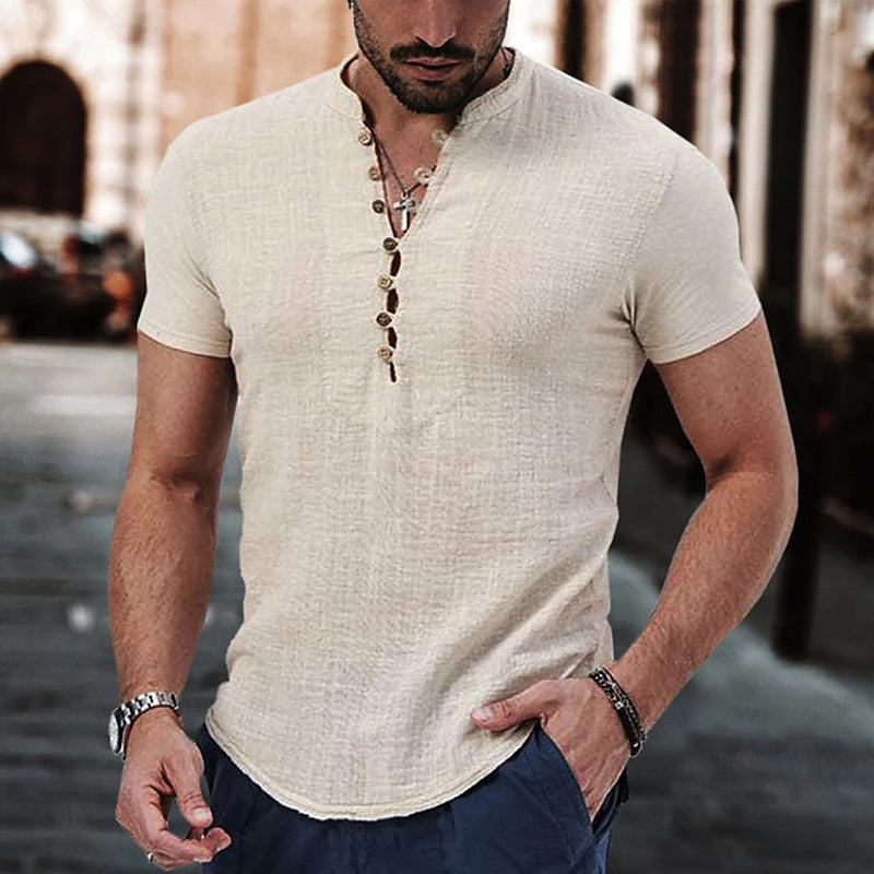Men's casual T-shirt with button closure and modern fit