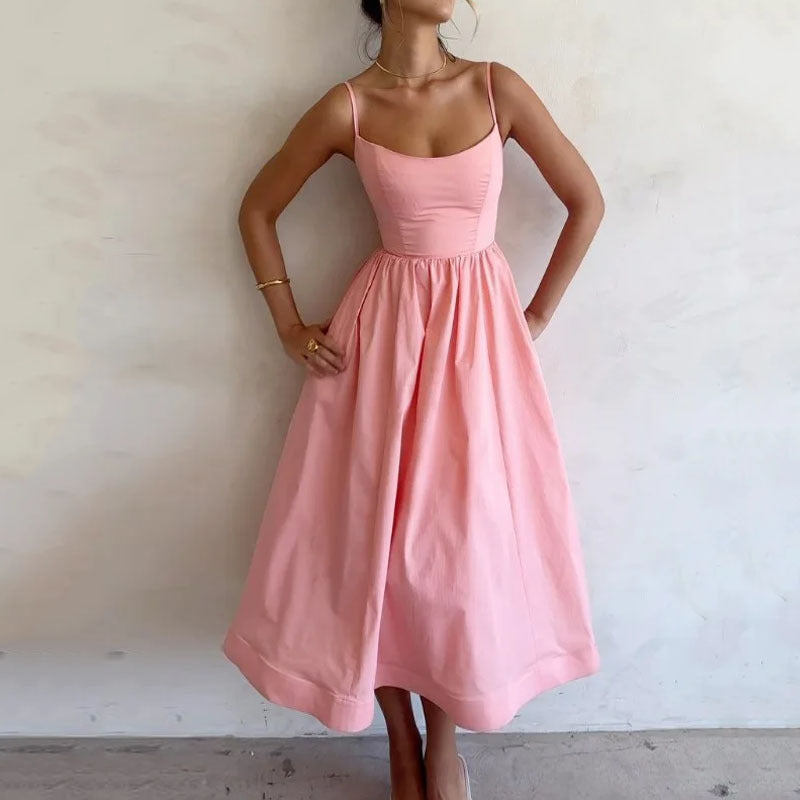 Women's Summer A-Line Dress with Spaghetti Straps
