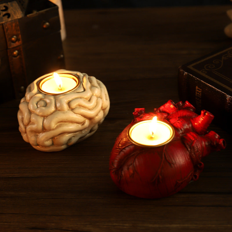 Halloween Gothic Tealight Holder Set – Heart, Brain & Spine Decoration