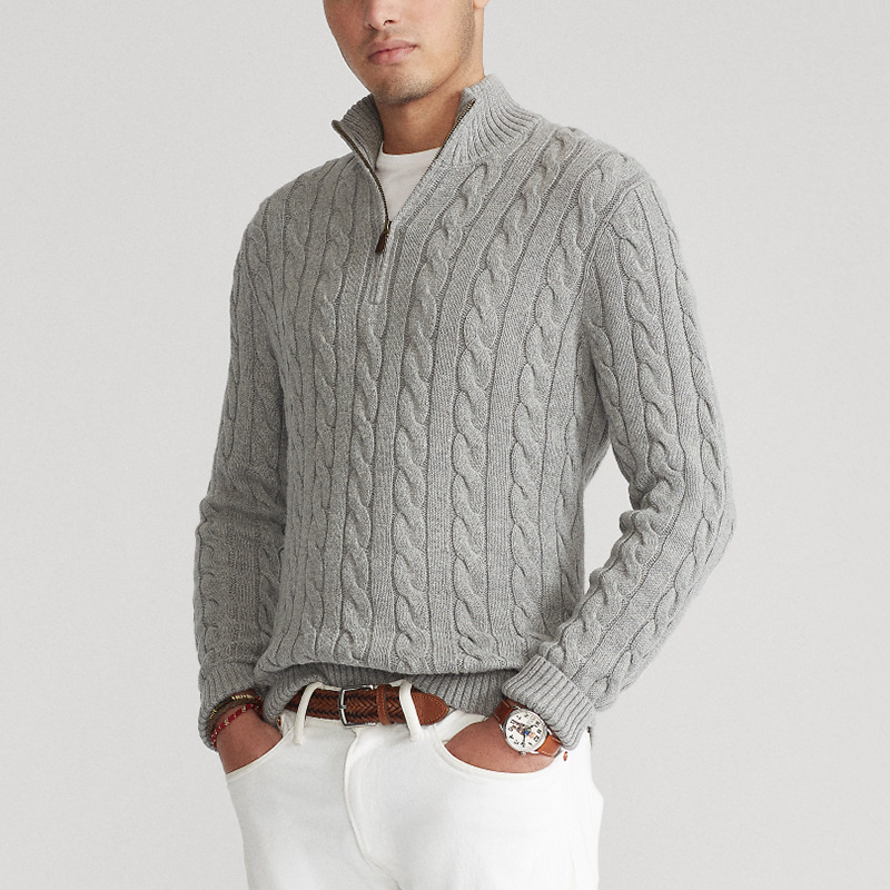 Men's Half-Zip Cable Sweater – Luxury Classic Style for Comfort and Elegance