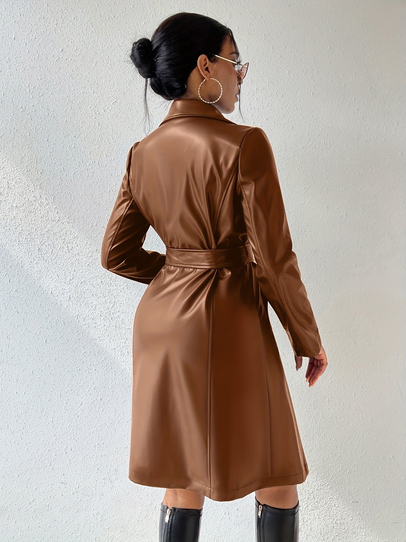 Megan – Long Trench Coat with Vegan Leather and Pockets