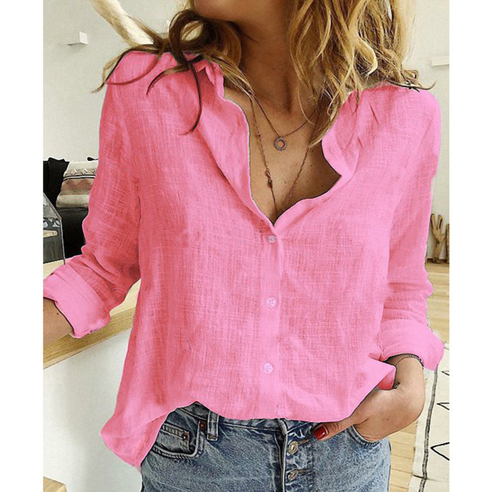 Women's shirt blouse with long sleeve – relaxed fit with button closure for work & weekend