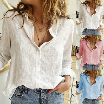 Women's shirt blouse with long sleeve – relaxed fit with button closure for work & weekend