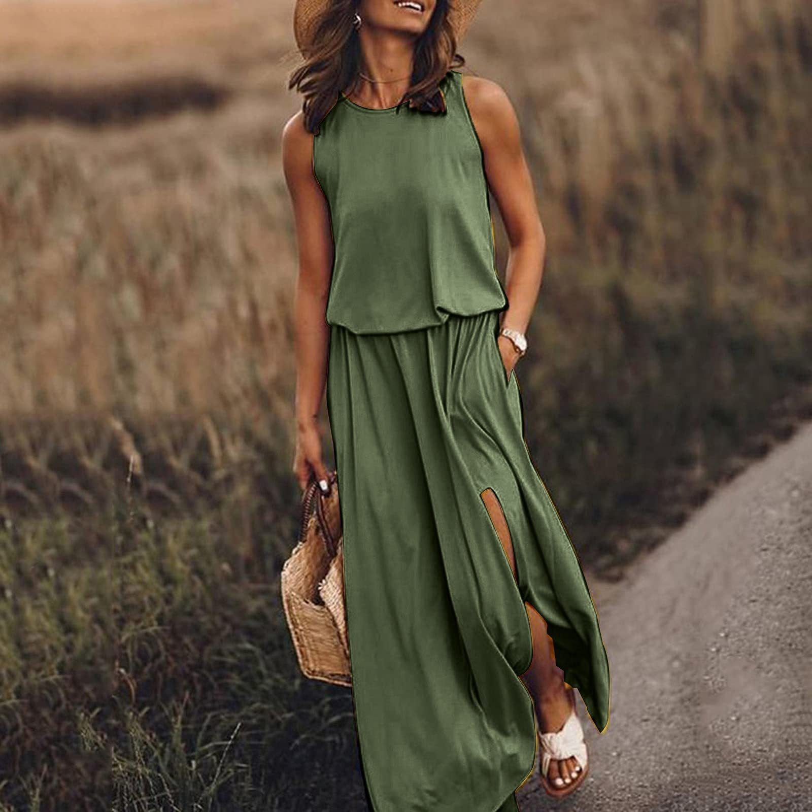 Women's summer dress with slit – maxi dress for beach, party or wedding – elegant boho women's dress in plus sizes