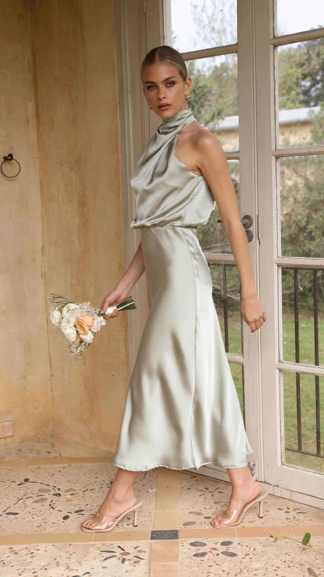 Ladies Elegant Evening Dress with Asymmetric Neckline