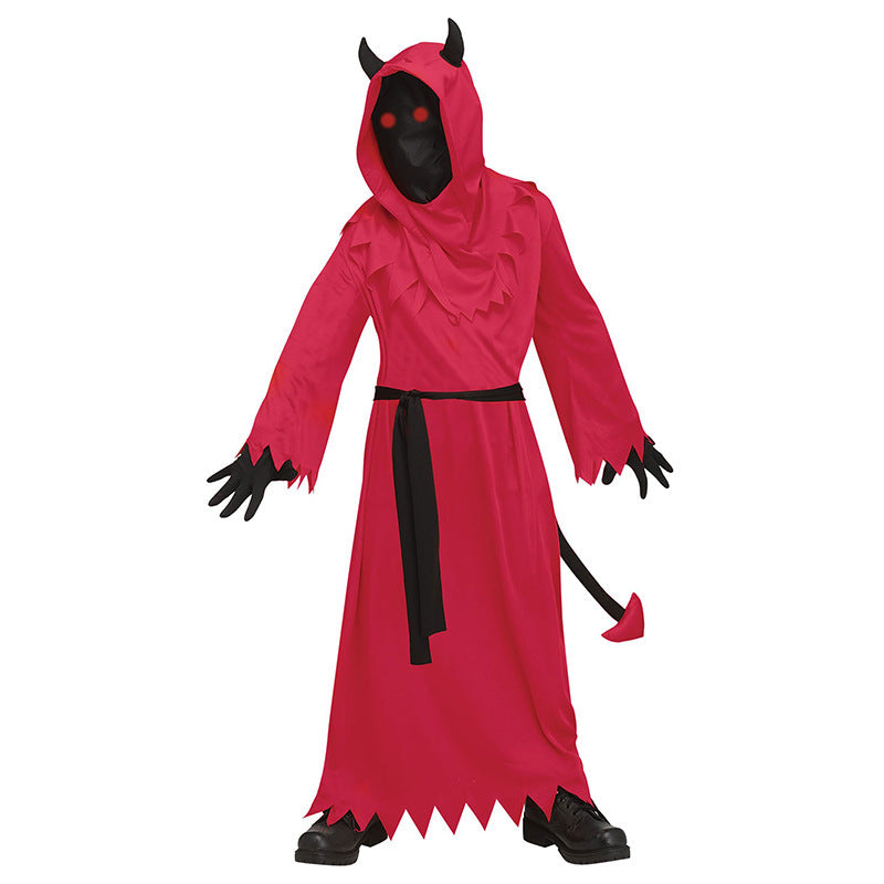 Halloween Children's Devil Costume with Glowing Eyes - Spooky Outfit for Parties & Trick-or-Treat