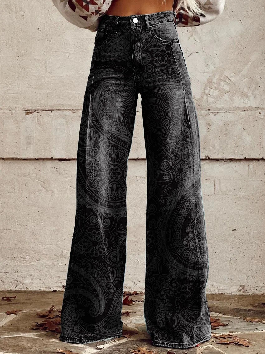 Jenny – Wide Women's Pants with 3D Digital Print