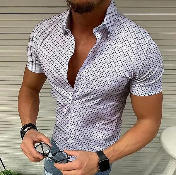 Men's Slim Fit Shirt with Short Sleeves – Casual Geometric Design