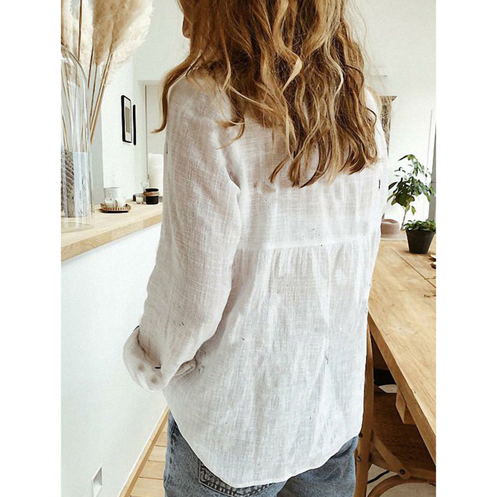 Women's shirt blouse with long sleeve – relaxed fit with button closure for work & weekend