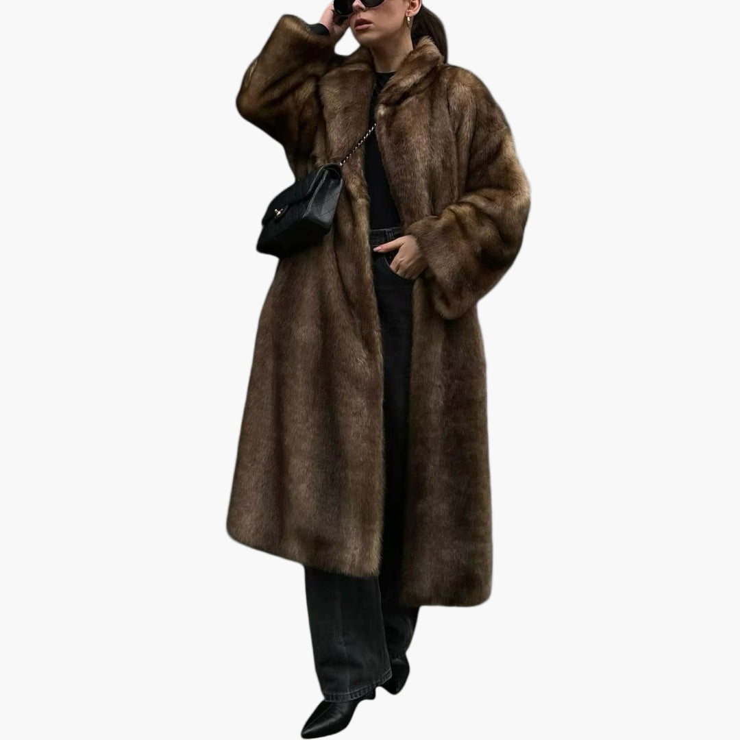 Women's Long Faux Fur Trench Coat – Luxury Winter Jacket for Elegant Looks
