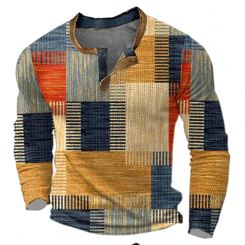 Men's Henley Knitted Sweater Patchwork Style – Comfortable Fashionable Sweater for Autumn and Winter