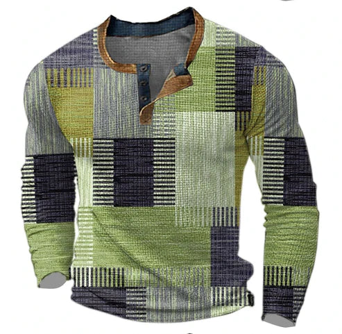 Men's Henley Knitted Sweater Patchwork Style – Comfortable Fashionable Sweater for Autumn and Winter