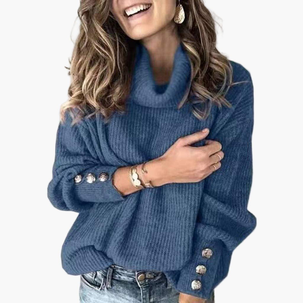 Women's Turtleneck Sweater with Button Details – Comfortable Casual Sweater for Every Occasion