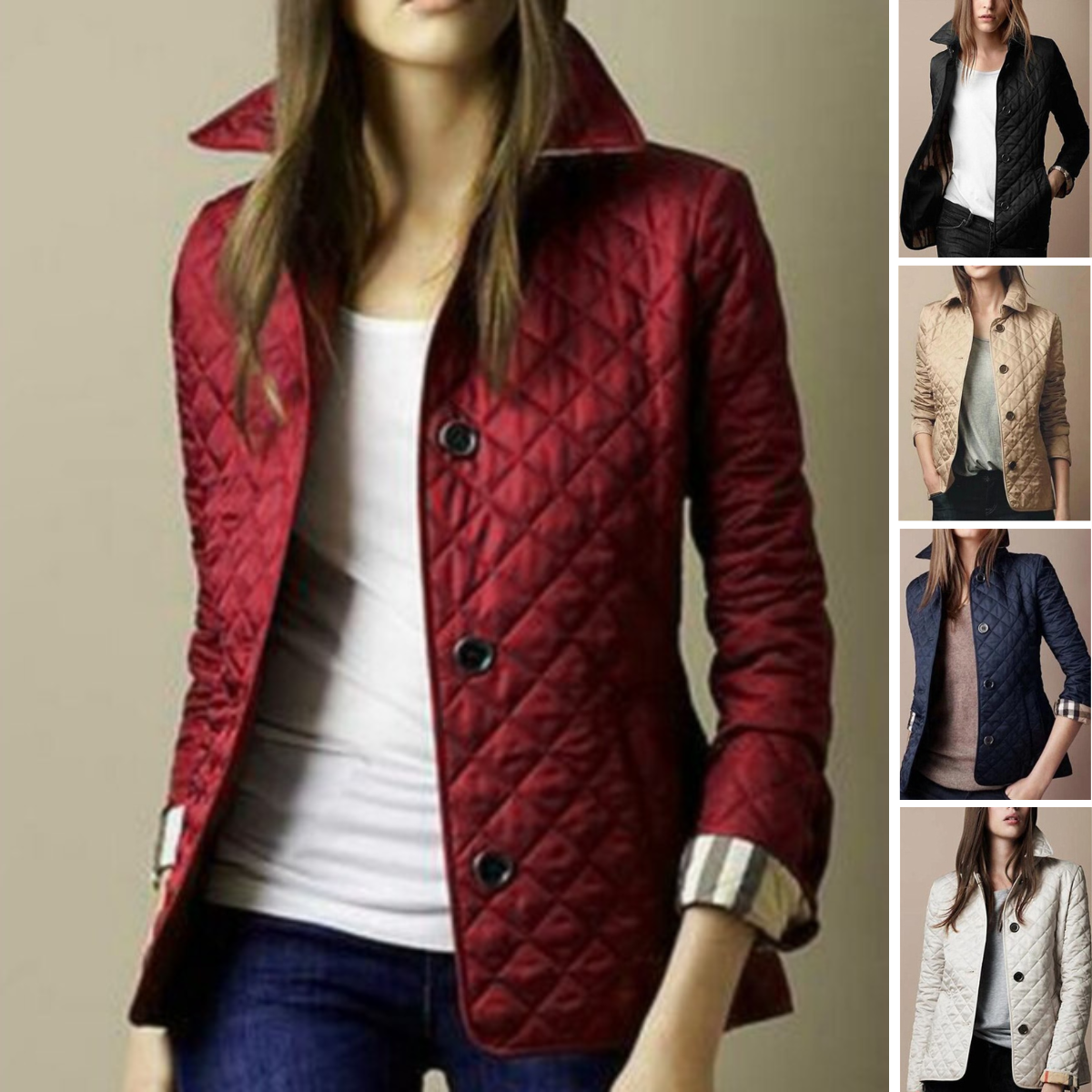 Women's Padded Jacket Mid-Length – Stylish Elegant Checkered Jacket for Spring and Autumn