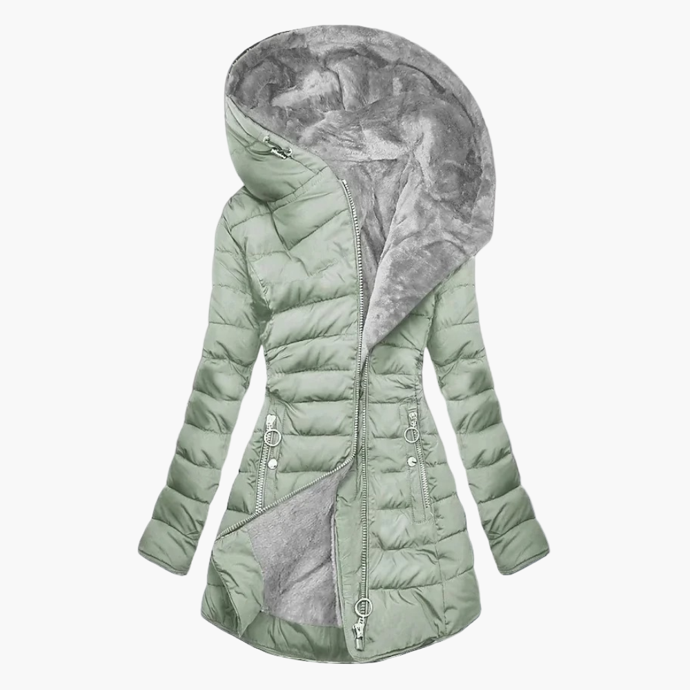 Ladies Elegant Winter Coat with Plush Lining and Fashionable Long Fit – Perfect for Cold Days