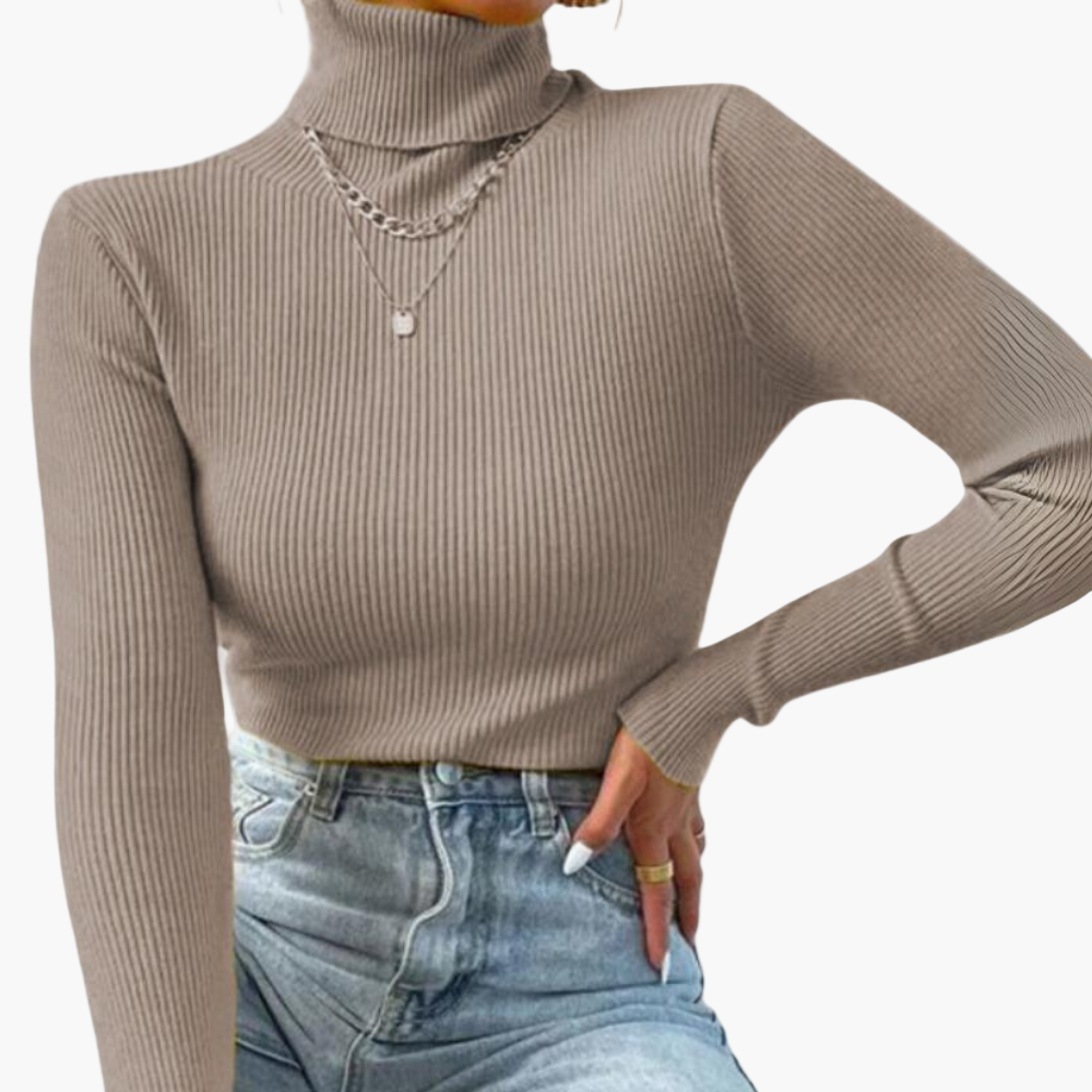 Women's Turtleneck Knitted Rib Pattern Elegant Stylish Casual and Business