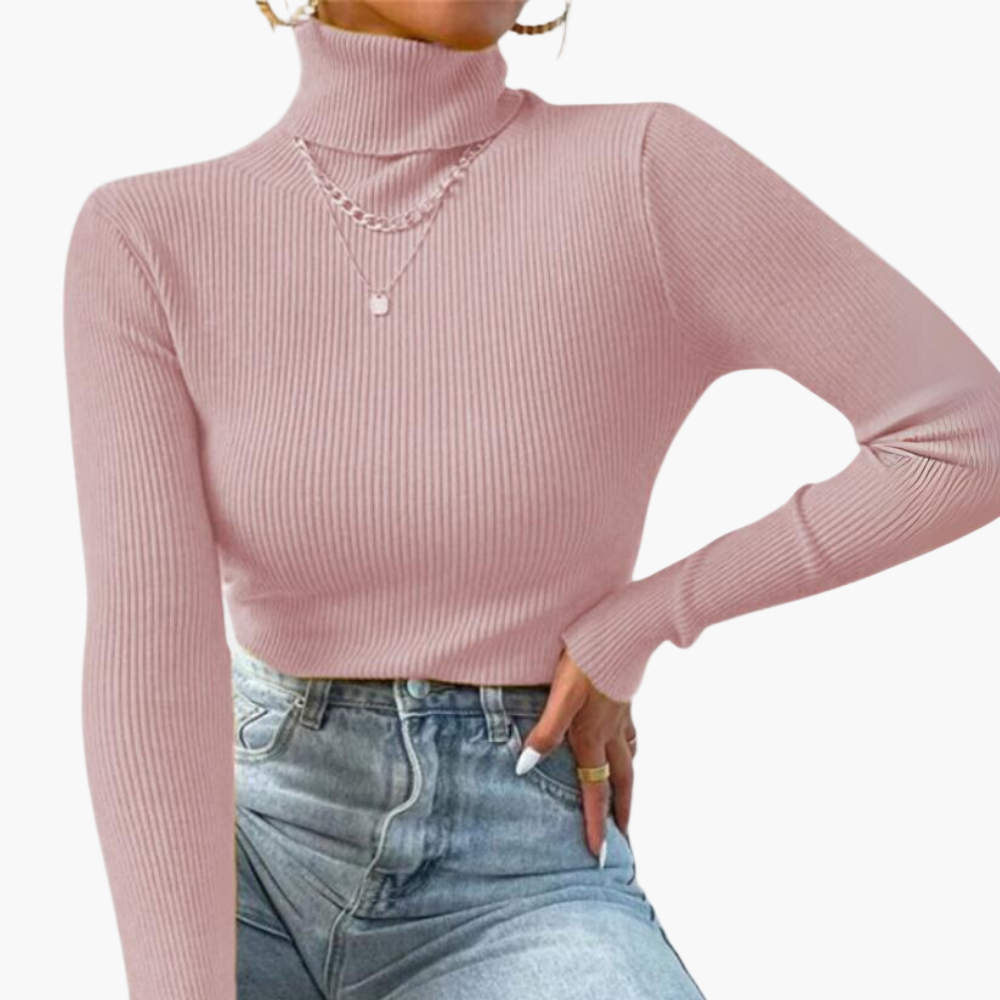 Women's Turtleneck Knitted Rib Pattern Elegant Stylish Casual and Business