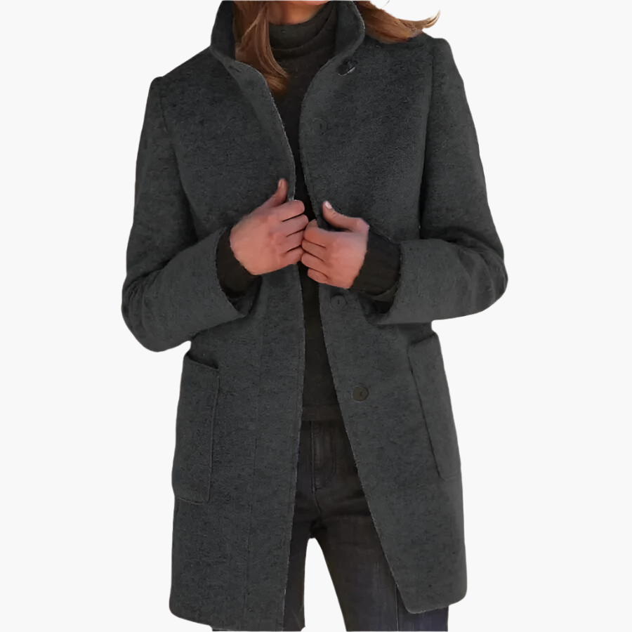Ladies Elegant Coat with Stand-up Collar – Stylish Mid-season Jacket for Every Occasion