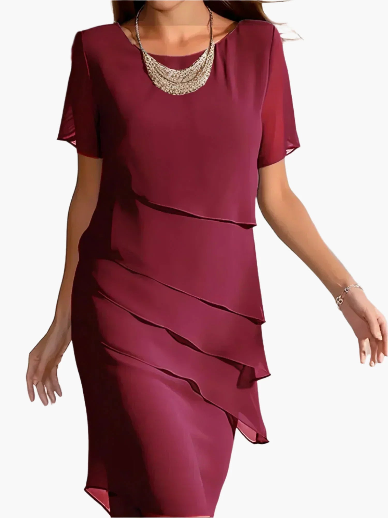 Women's layered dress with short sleeve – chic evening dress for party, dinner & wedding
