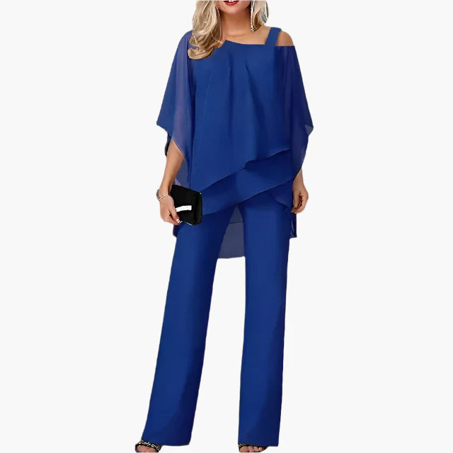 Ladies Chic Set with Off-Shoulder Top and Elegant Pants – Perfect for Festive Occasions