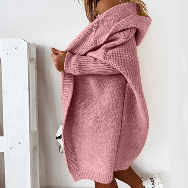Women's Knitted Oversized Cardigan with Hood – Comfortable and Stylish Choice for Autumn