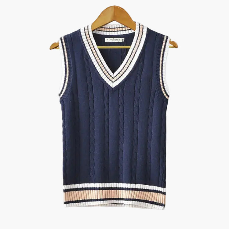 Men's Knitted Sleeveless Sweater Old Money Style – Preppy V-neck Sweater Vest