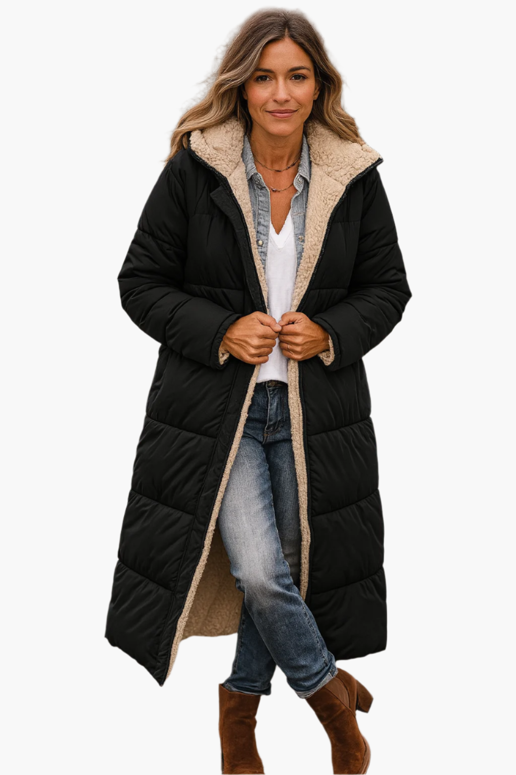 Women's Long Winter Coat Teddy Lining Stylish & Warm – Casual & Elegant