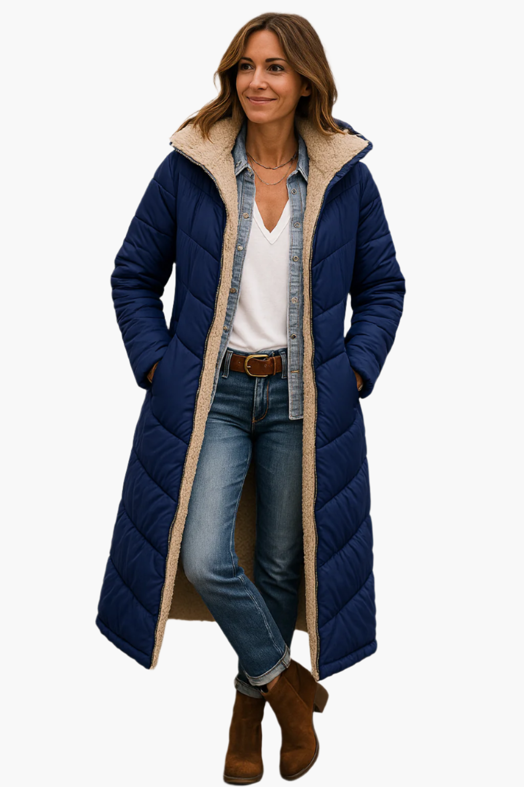 Women's Long Winter Coat Teddy Lining Stylish & Warm – Casual & Elegant