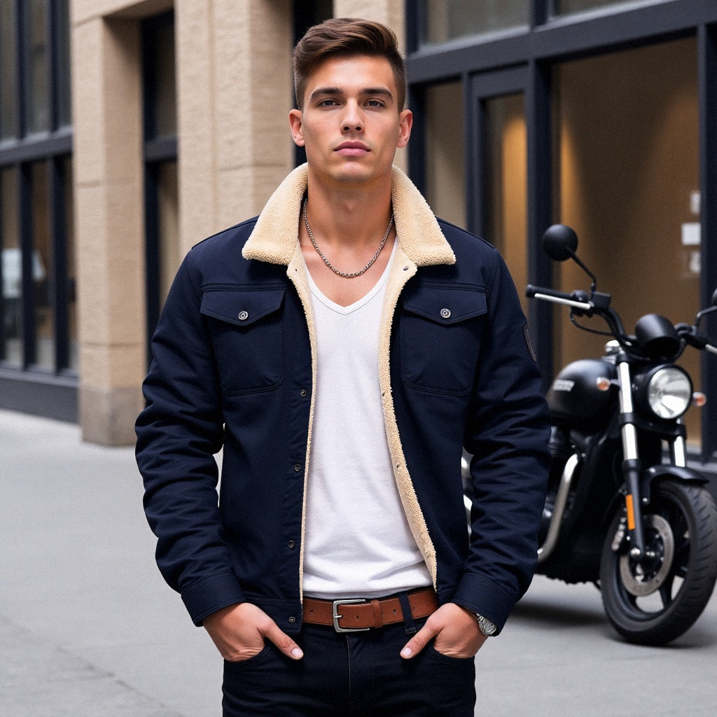 Men's Winter Bomber Jacket Vintage Style – Warm Outdoor Jacket with Fleece Lining