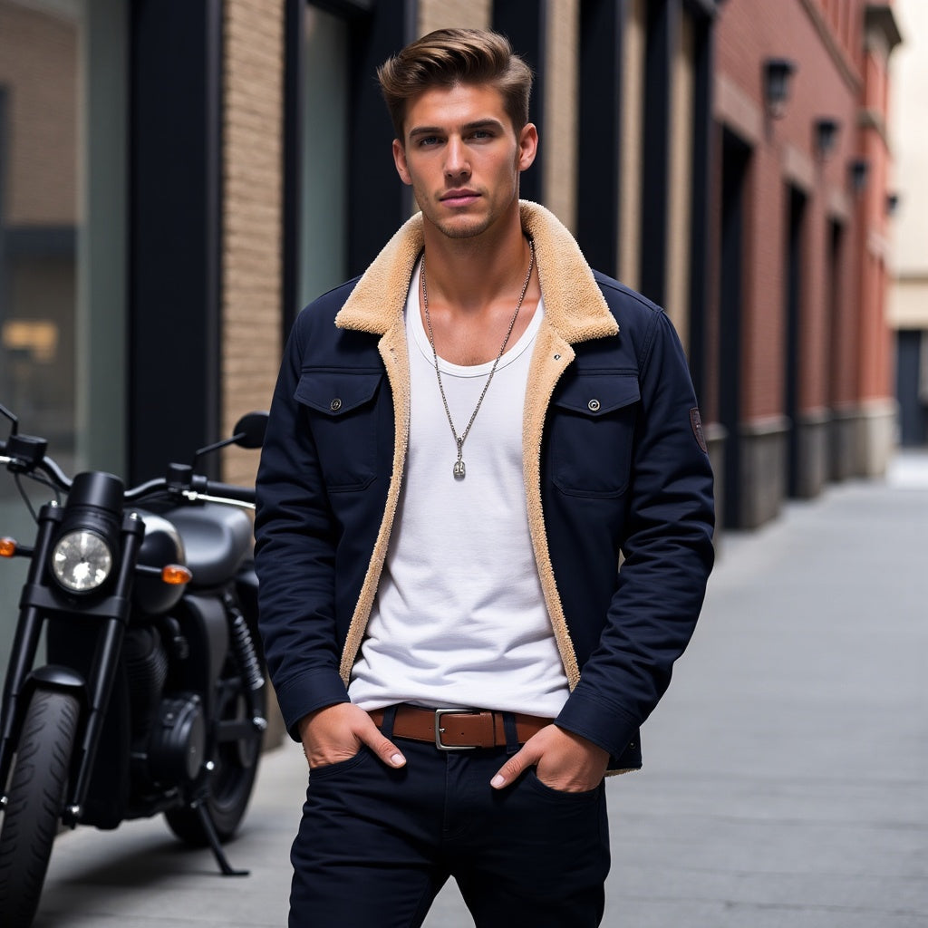 Men's Winter Bomber Jacket Vintage Style – Warm Outdoor Jacket with Fleece Lining