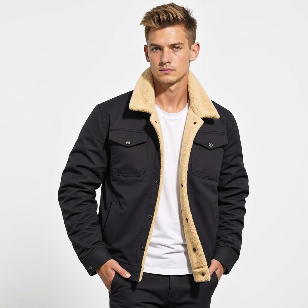 Men's Winter Bomber Jacket Vintage Style – Warm Outdoor Jacket with Fleece Lining