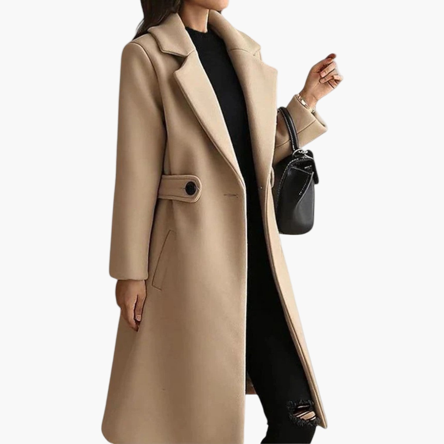 Women's Elegant Winter Coat Wool Blend with Narrow Belt – Stylish Long Coat for Business and Casual