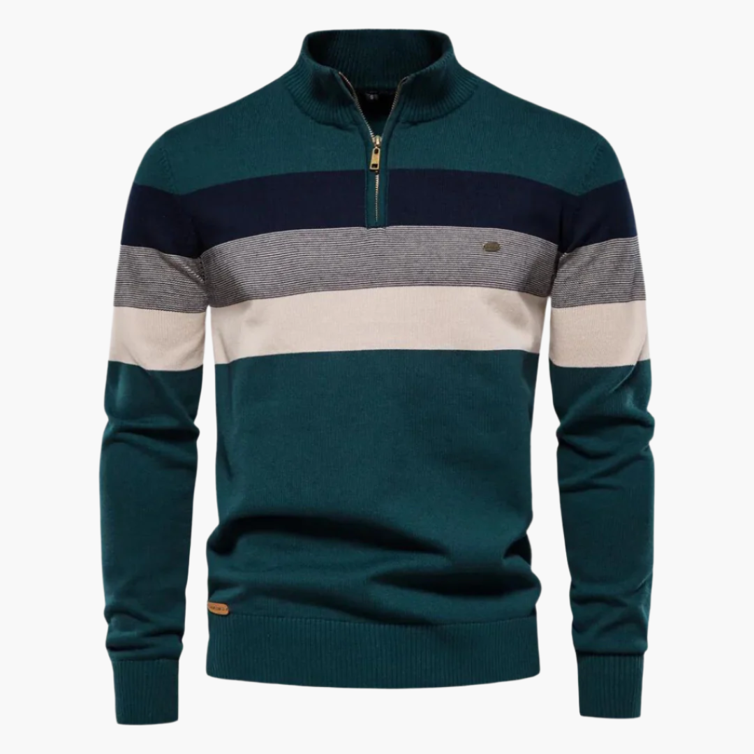 Men's Knitted Sweater with Quarter-Zip – Fashionable Stripe Design – Casual & Business