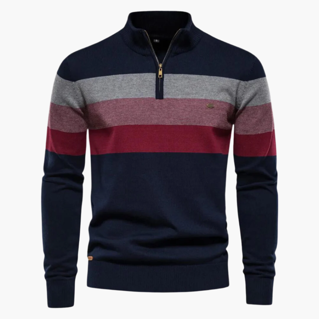 Men's Knitted Sweater with Quarter-Zip – Fashionable Stripe Design – Casual & Business