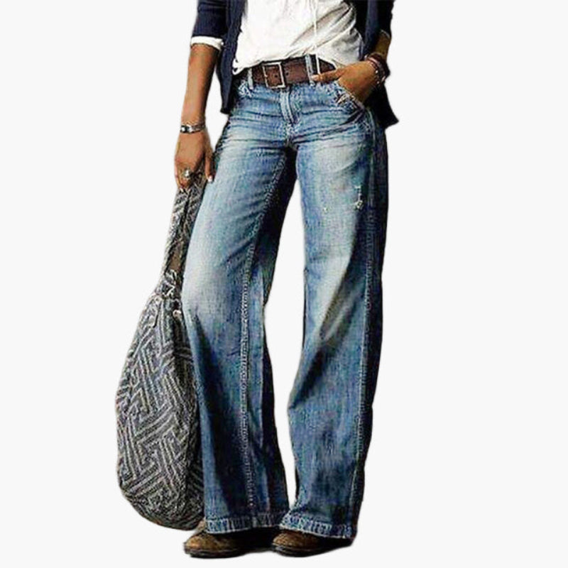 Women's Jeans with Wide Legs and High Waist – Vintage Bohemian Casual Pants