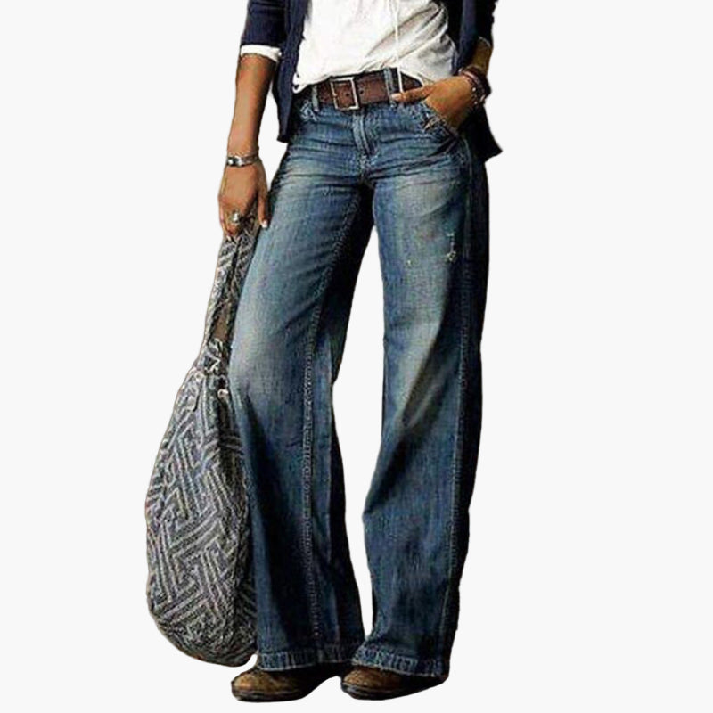 Women's Jeans with Wide Legs and High Waist – Vintage Bohemian Casual Pants