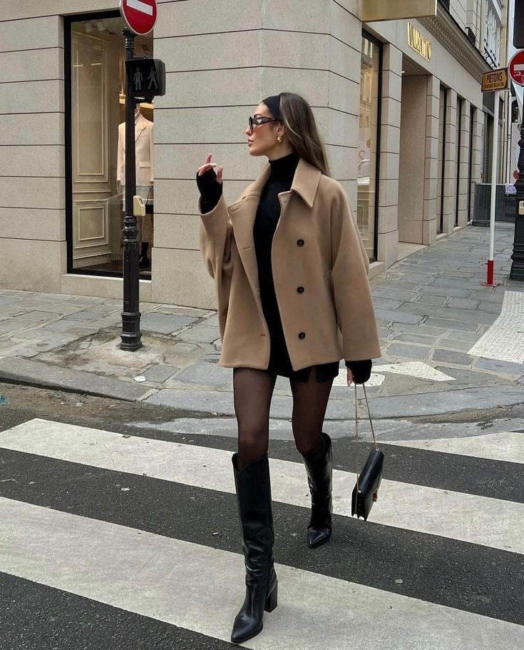 Women's oversized wool coat – fashionable boxy fit coat for autumn and winter, casual & chic