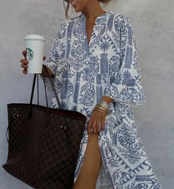 Lauren – Dress with V-neck and Long Sleeves