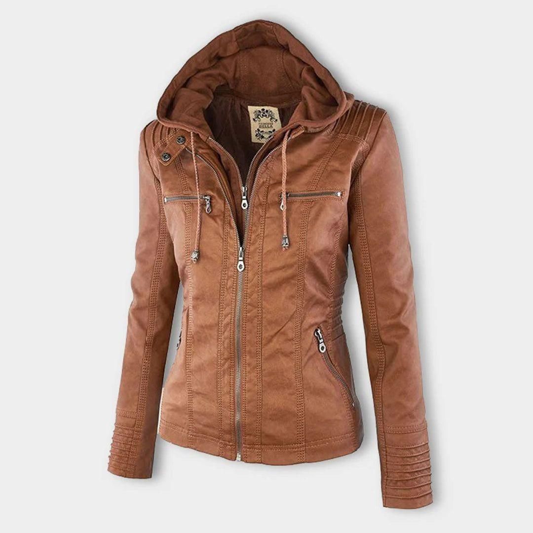 Women's Jacket with Hood – Trendy Leather Look for Autumn and Winter, Fashionable Style, Ideal for Daily Use
