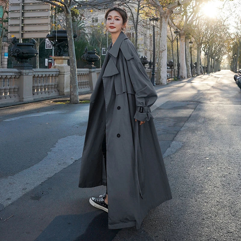 Women's Trenchcoat Oversized - Long Classic Trenchcoat for Casual and Business Use