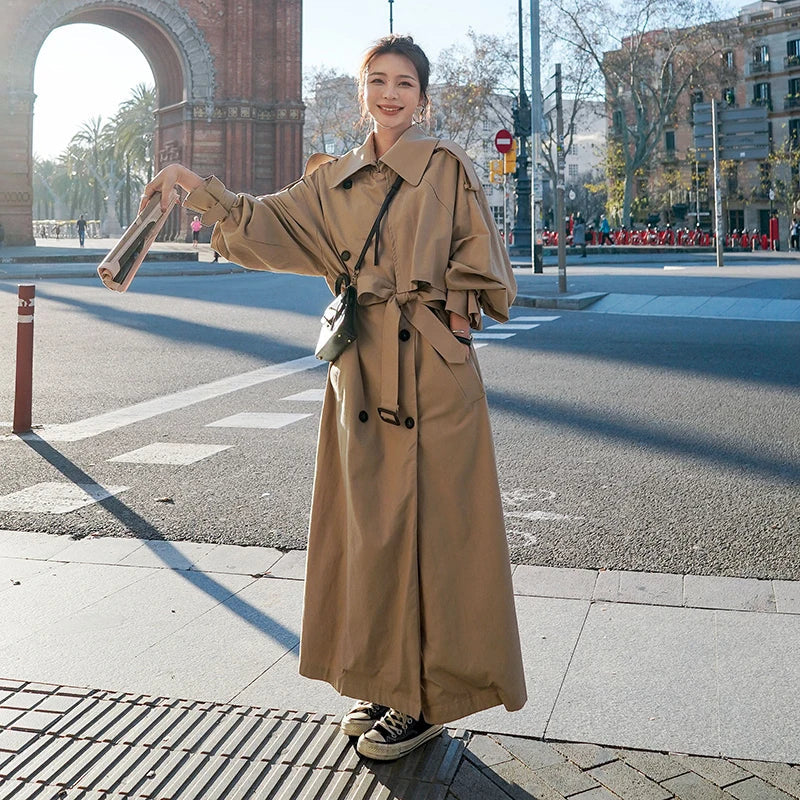 Women's Trenchcoat Oversized - Long Classic Trenchcoat for Casual and Business Use