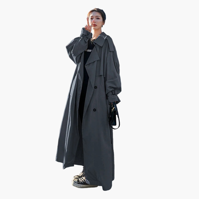 Women's Trenchcoat Oversized - Long Classic Trenchcoat for Casual and Business Use