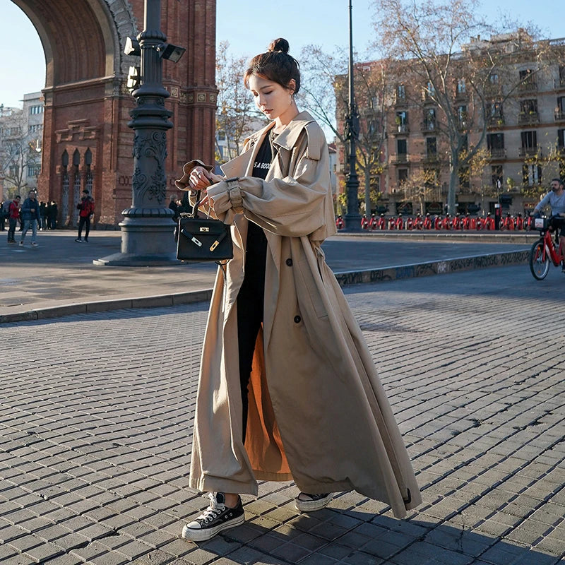 Women's Trenchcoat Oversized - Long Classic Trenchcoat for Casual and Business Use