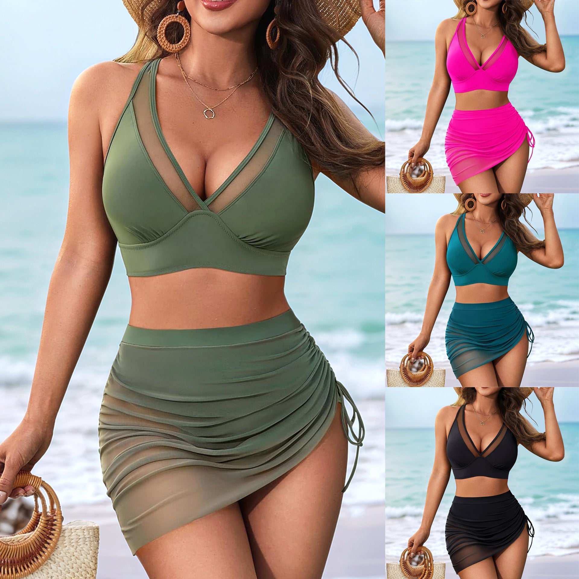 Wendy – Solid Color Swimsuit with Drawstring and Slit