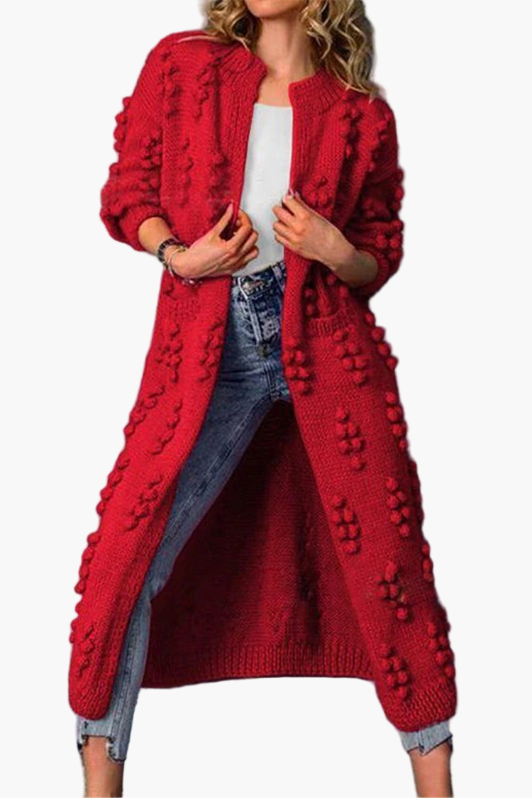 Women's Long Knitted Cardigan with 3D Texture – Fashionable Open Vest for Casual and Stylish Looks