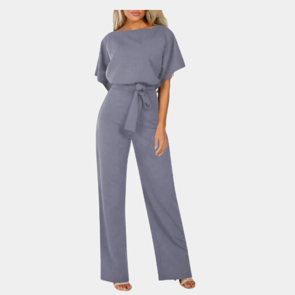 Women's elegant jumpsuit with bow belt – wide-leg silhouette for party & evening