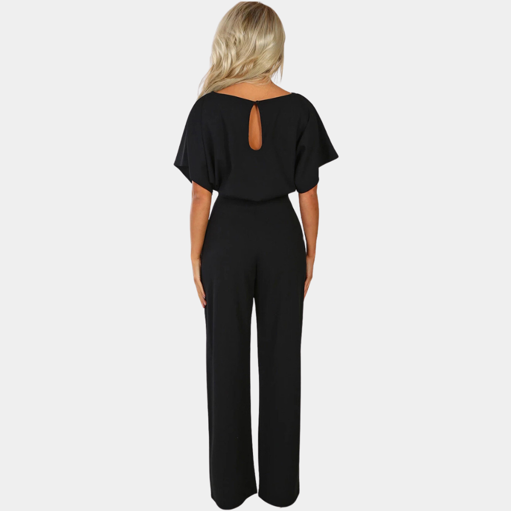 Women's elegant jumpsuit with bow belt – wide-leg silhouette for party & evening